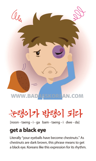 눈탱이가 밤탱이 되다 illustrated Korean slang card